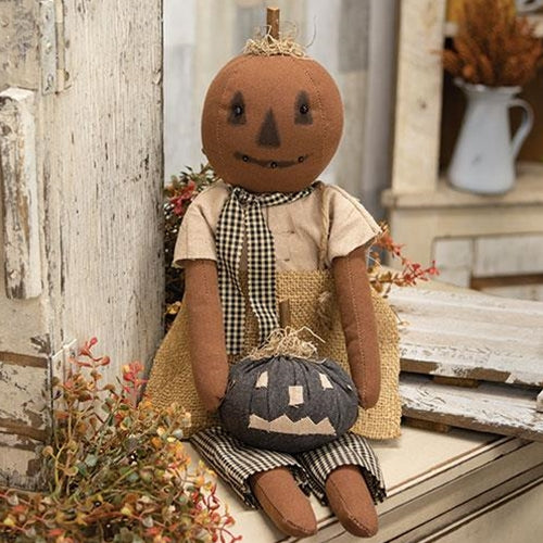 Halloween Primitive Vintage Style Pumpkin Head Boy Girl Doll Shelf Sitter on sale Decor