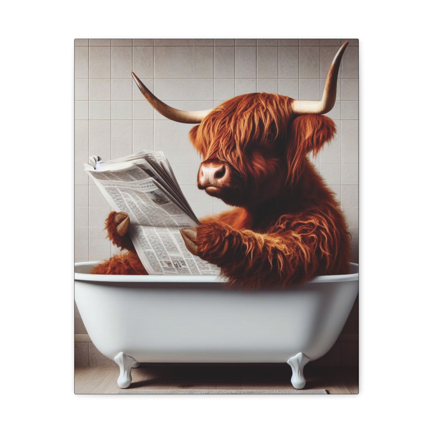 Highland Cow Playful Vintage Bathtub Wall Canvas