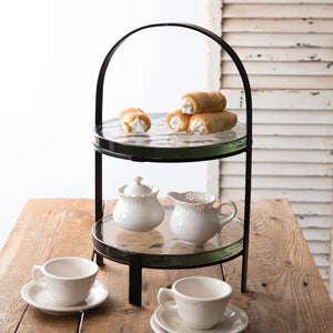 Two-tier tray with elegant design, featuring removable handmade glass blocks, perfect as a stylish centerpiece for gatherings.