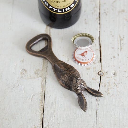 Cast iron bottle opener with a unique hare design, perfect for adding elegance to your kitchen or bar area. Box of 2 included.