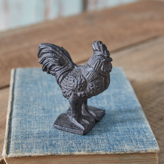 Set of 2 Rustic Brown Cast Iron Roosters