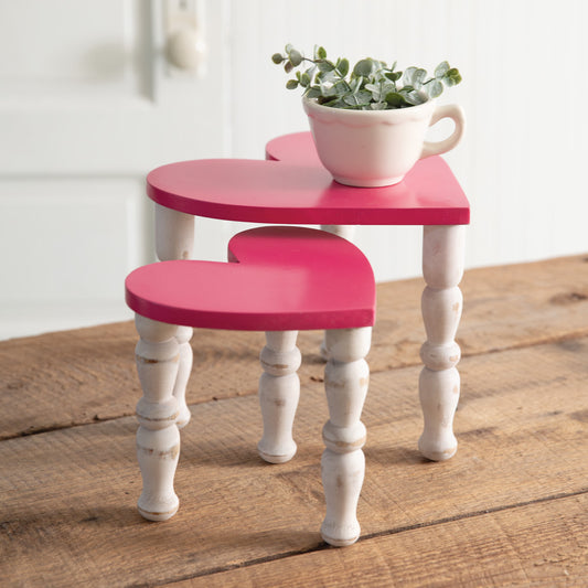 Pair of Adorable Pink Heart Stools for Your Tabletop Decor