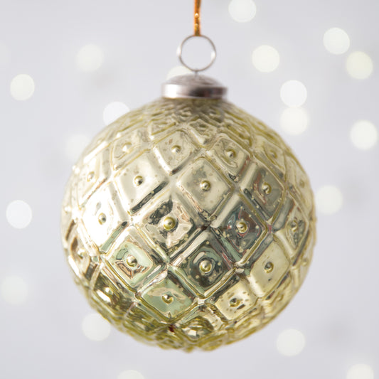 Diamond Patterned Mercury Glass Ornament - Gold - Box of 4