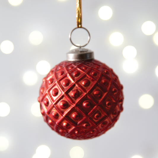 Diamond Patterned Mercury Glass Ornament - Red - Box of 4