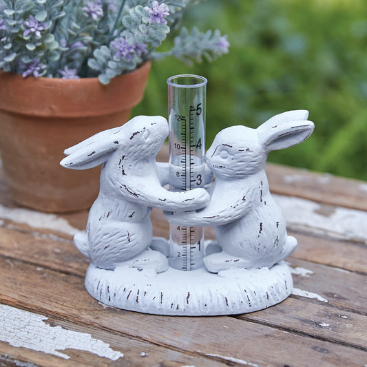 Hugging Bunnies Tabletop Rain Gauge