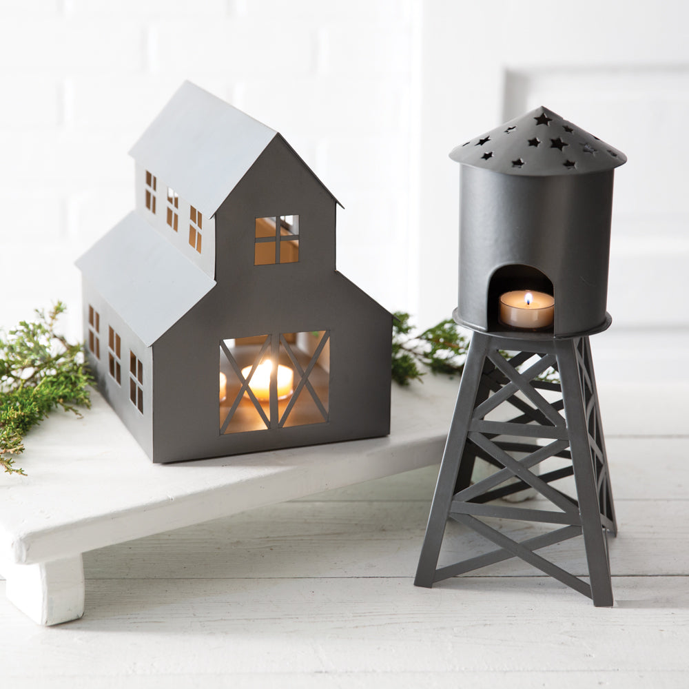 Rustic Galvanized Barn-Style Christmas Lantern Luminary