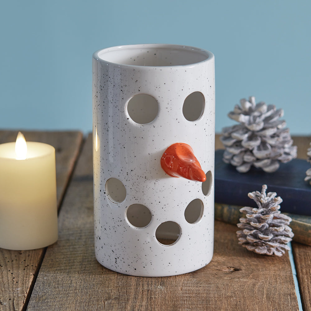 Charming Ceramic Snowman Candle Holder Luminary