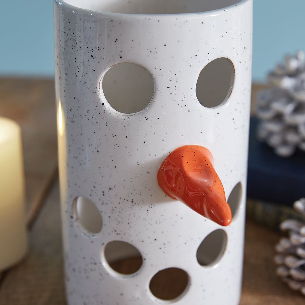 Charming Ceramic Snowman Candle Holder Luminary