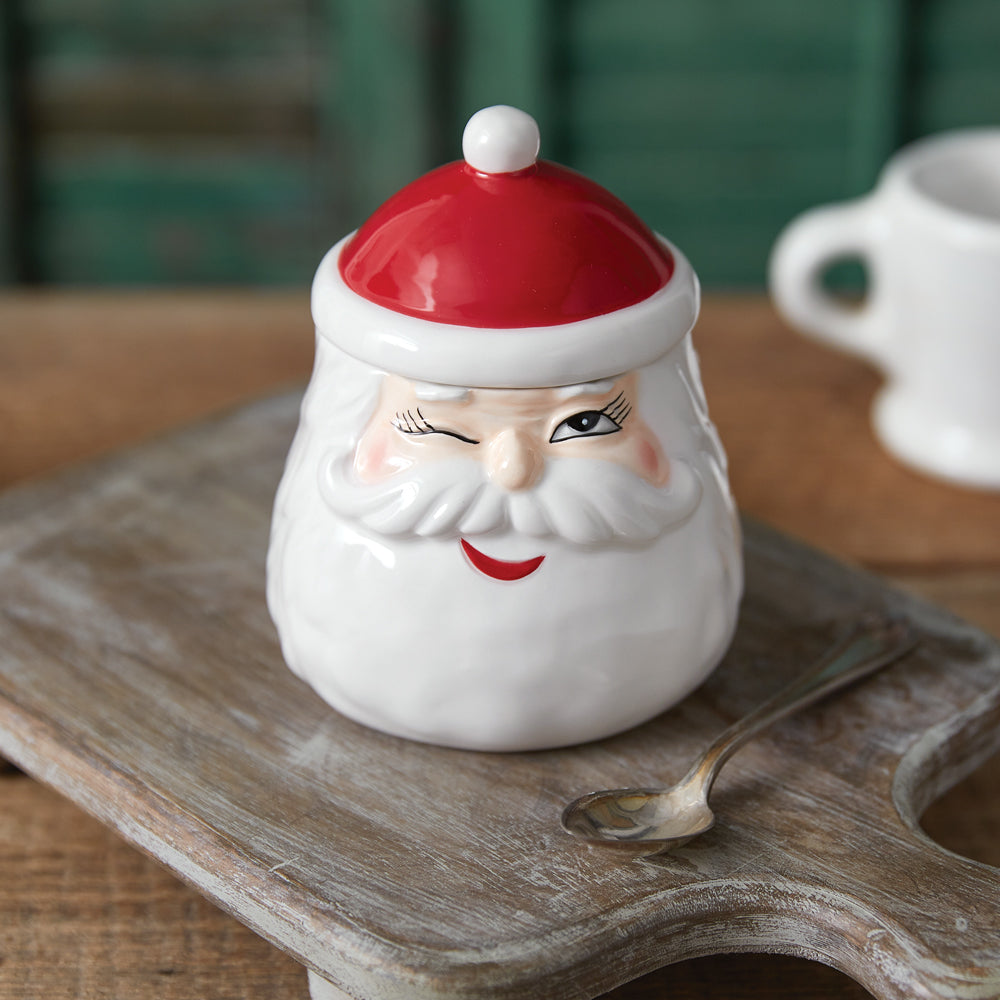 Cheerful Winking Santa Sugar Jar