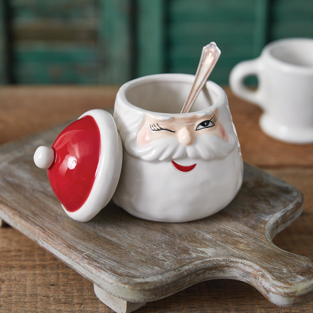 Cheerful Winking Santa Sugar Jar