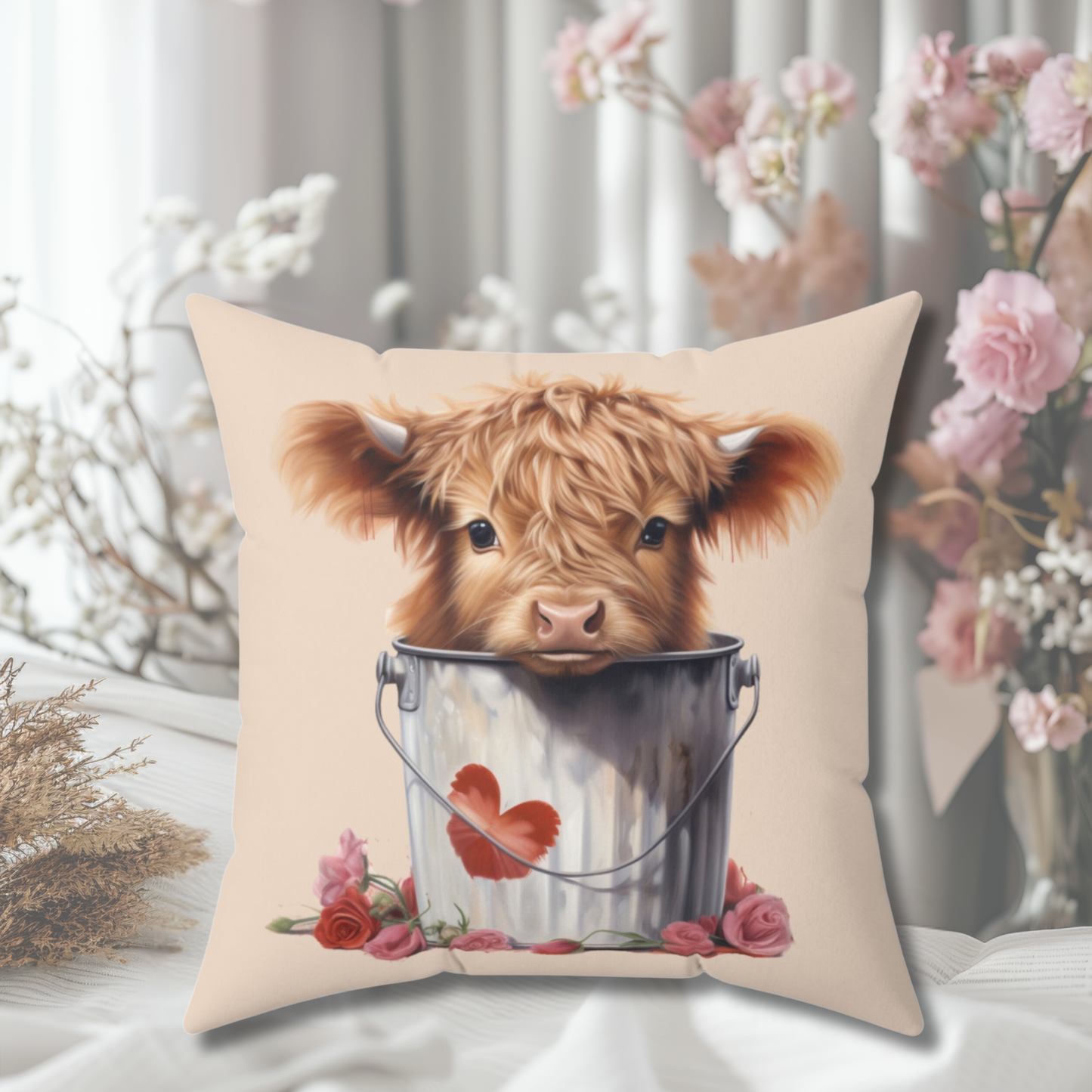 Baby Highland Cow Valentine Pillow