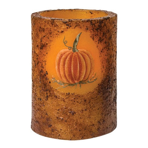 Burnt Mustard Pumpkin Timer Pillar - 3" dia x 4"H