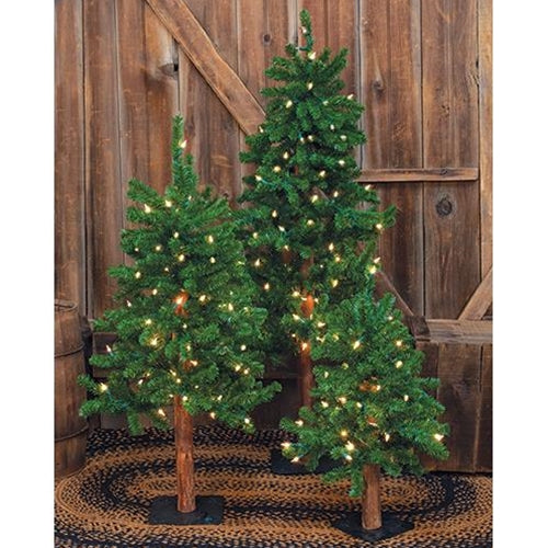 Set of 3 Pre-Lit Alpine Trees, 2ft, 3ft, 4ft