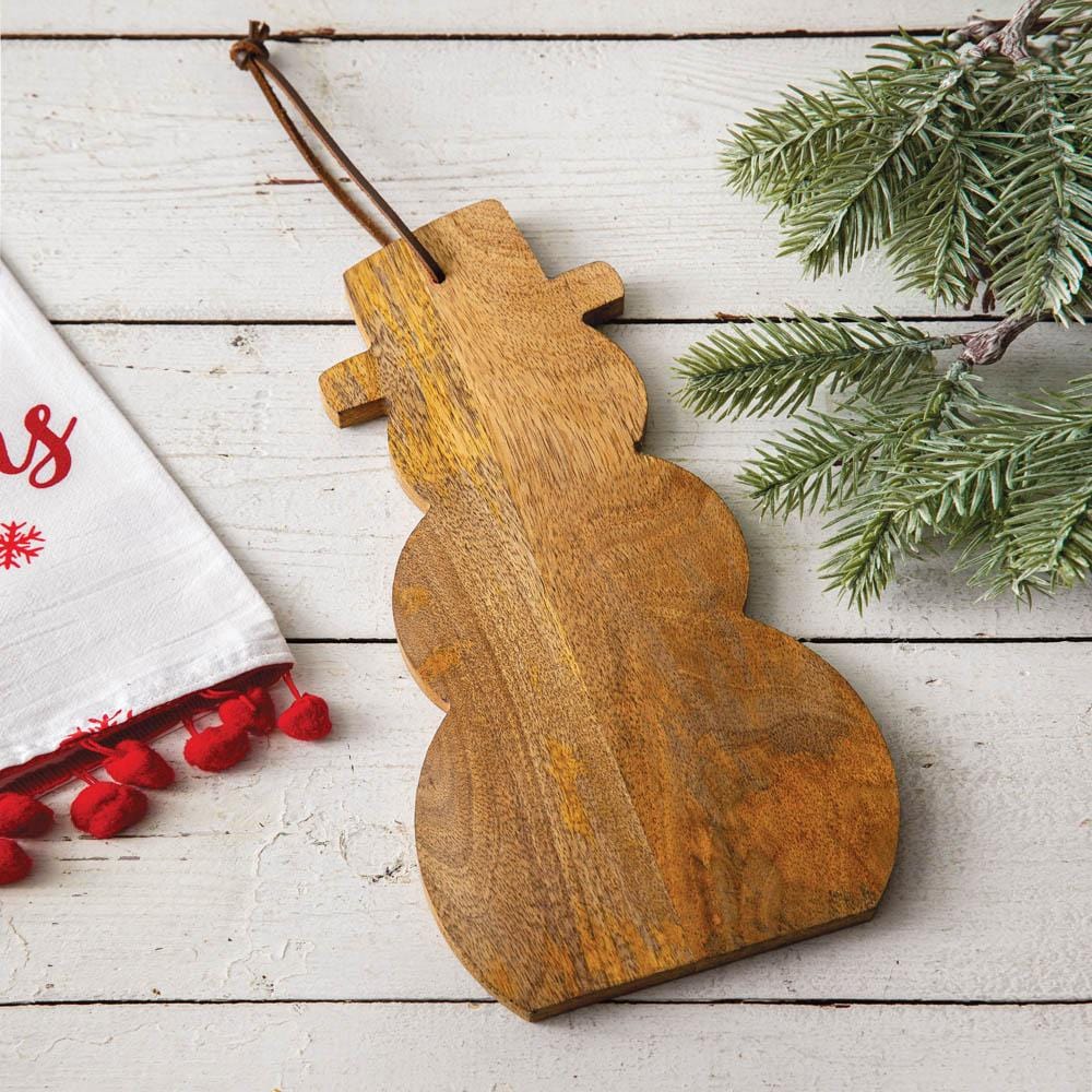 Snowman-shaped wood board with a festive design, perfect for holiday displays, made from high-quality wood for durability.