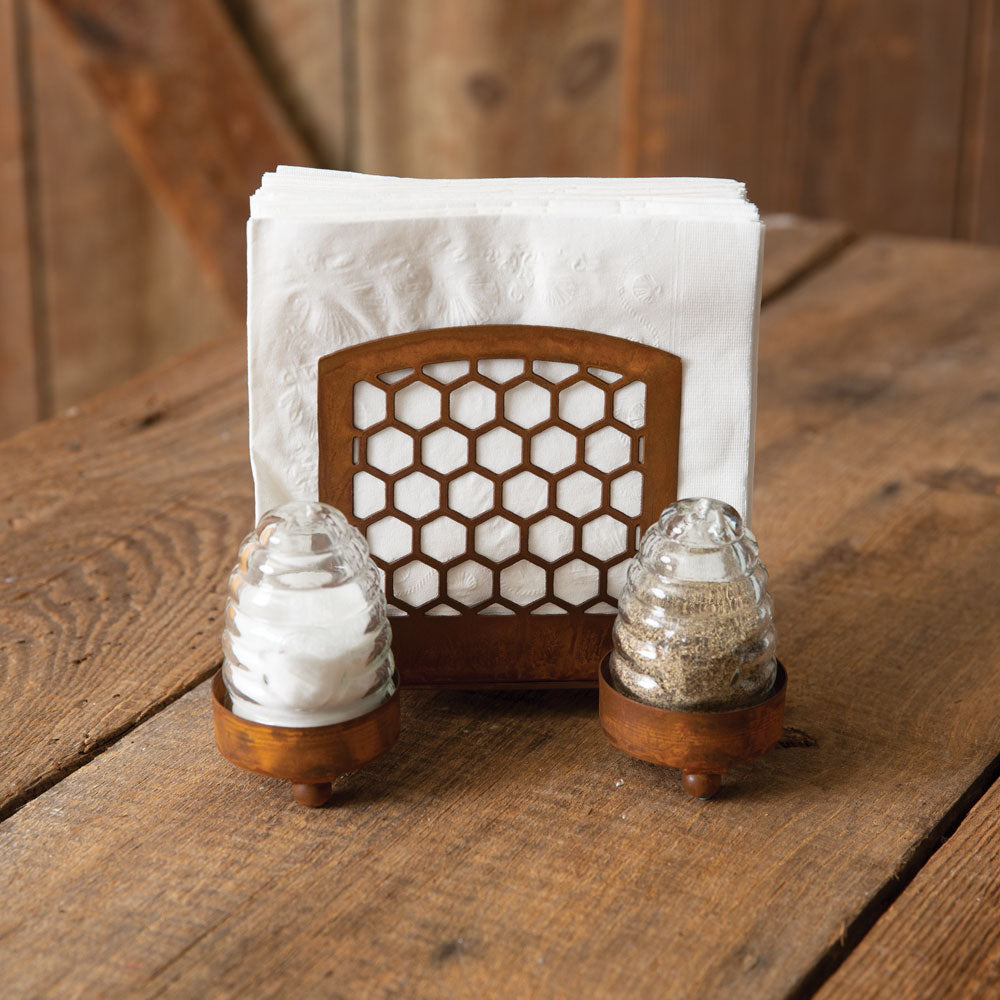 Honey Hive Salt Pepper and Napkin Caddy - Countryside Home Decor