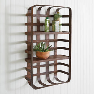 Rustic Tobacco Basket Wall Shelf with two shelves, showcasing farmhouse charm, easy to hang with a sturdy metal lip.