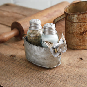 Galvanized Pig Salt and Pepper Caddy - Countryside Home Decor