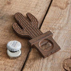 Quirky cactus-shaped cast iron bottle opener, perfect for beer or soda lovers, adds a charming touch to any kitchen or home bar.