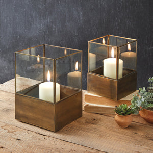 Two elegant rectangular lanterns with open tops, perfect for candles or as terrariums, enhancing any home decor style.