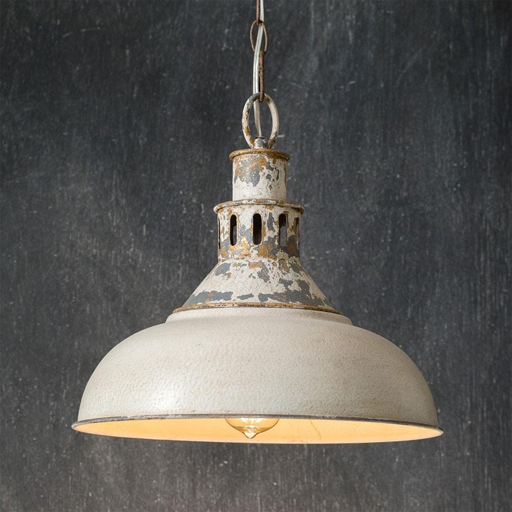 Distressed White Barn Pendant Light - Countryside Home Decor