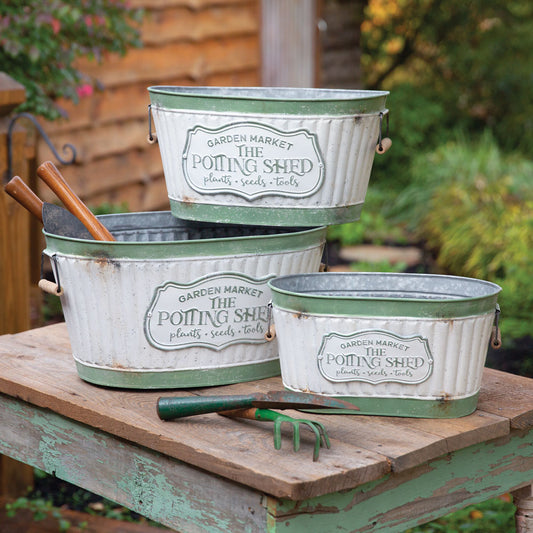 Set of Three Rustic Potting Shed Buckets - Countryside Home Decor