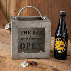 The Bar Is Always Open Galvanized Bottle Opener Bin - Countryside Home Decor