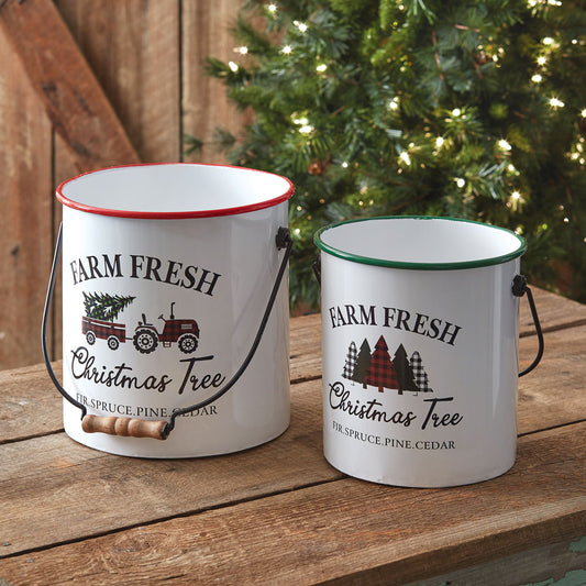 Set of Two Farm Fresh Christmas Tree Buckets - Countryside Home Decor