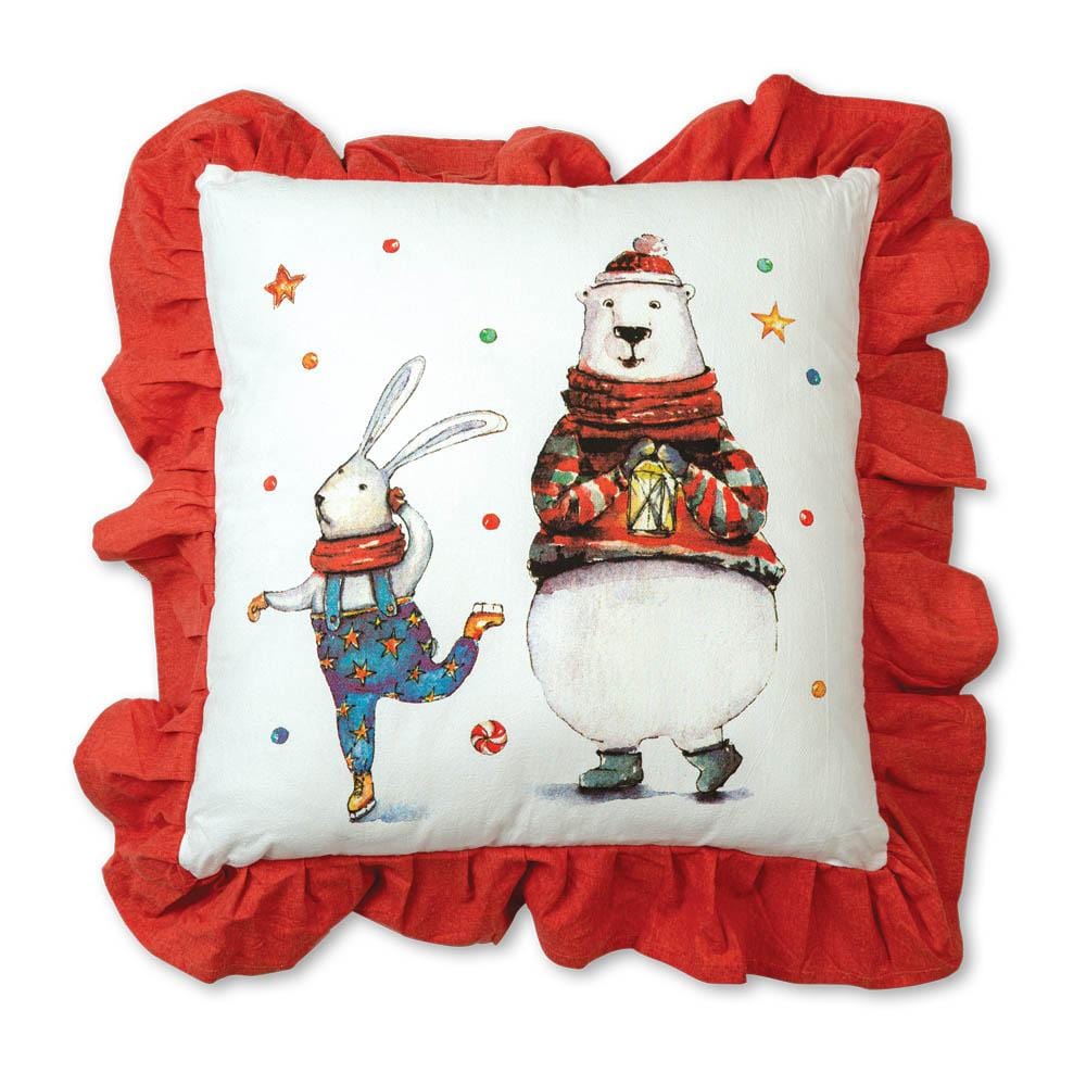 Bunny and Polar Bear Cotton Throw Pillow - Countryside Home Decor