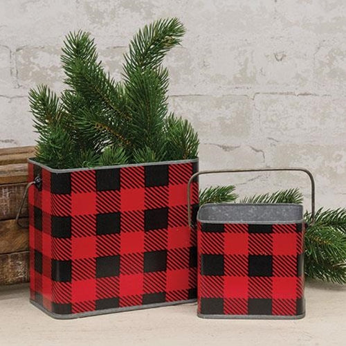 Set of Two Nesting Metal Buffalo Check Buckets - Countryside Home Decor