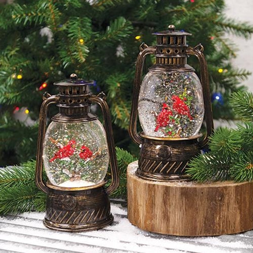 Set of Two Lighted Cardinal Water Globe Lantern