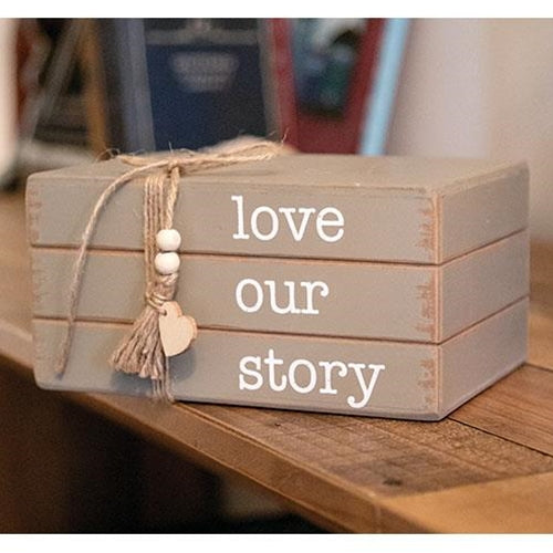 Love Our Story Wooden Book Stack