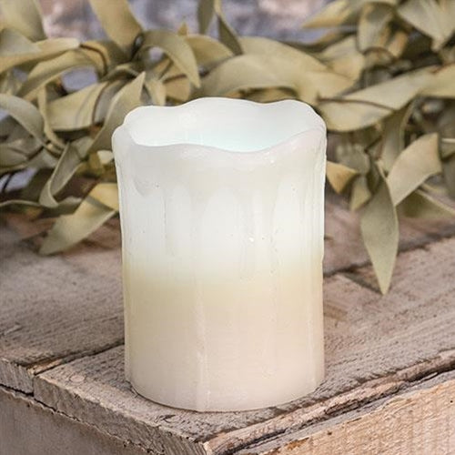 White Drip Pillar Candle 3" x 4" - Countryside Home Decor Rustic Farmhouse Decor