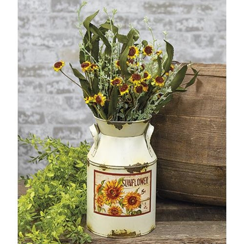 Cream Distressed Sunflower Milk Can