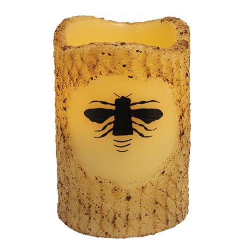 Bumblebee Burnt Ivory Timer Pillar Candle - Countryside Home Decor Rustic Farmhouse Decor