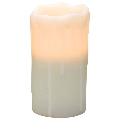 White Dripped Pillar Candle 6 inch - Countryside Home Decor Rustic Farmhouse Decor