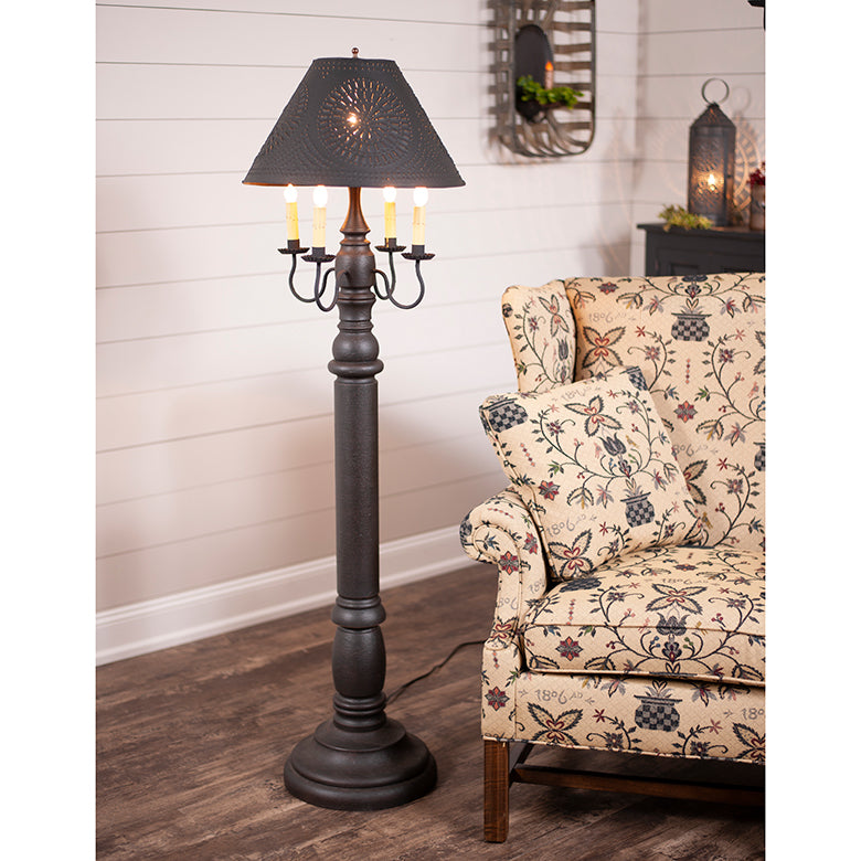 General James Floor Lamp Americana Black with Textured Black Tin Shade