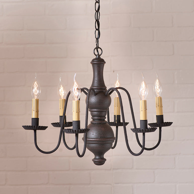 6-Arm Medium Chesterfield Wood Chandelier in Americana Black